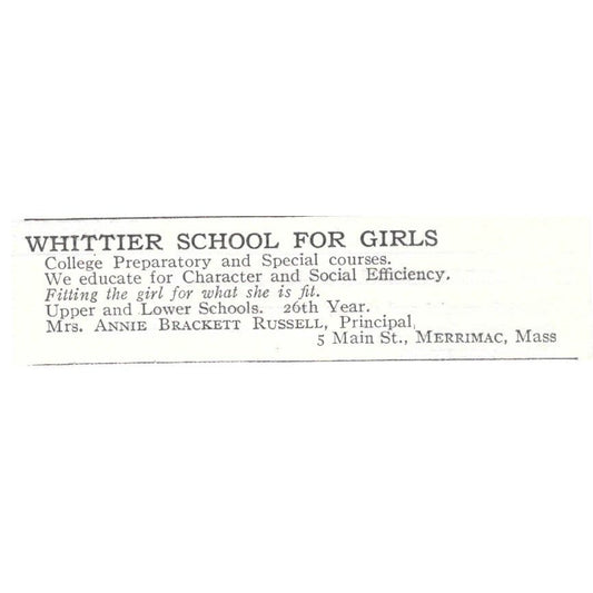 Whittier Girls School Anne Brackett Russell Merrimac c1918 Advertisement AE5-SV1