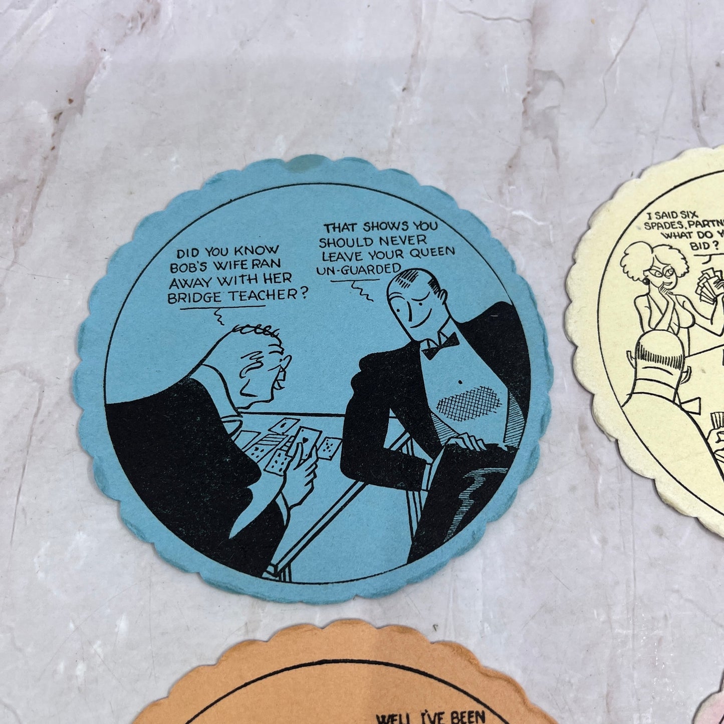 Vintage Bridge Coaster Illustrated Humor Cartoon Set of 4 TH9-BC-7