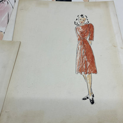 1940s Lot of 6 - 8.5x12 Fashion Sketches & Studies Winifred Schutsky TC5