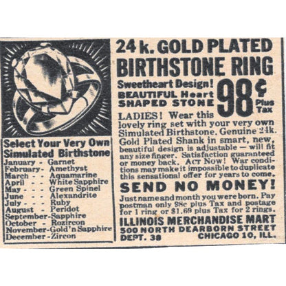 Birthstone Rings Illinois Merchandise Mart Chicago 1943 Magazine Ad AB9-NPG