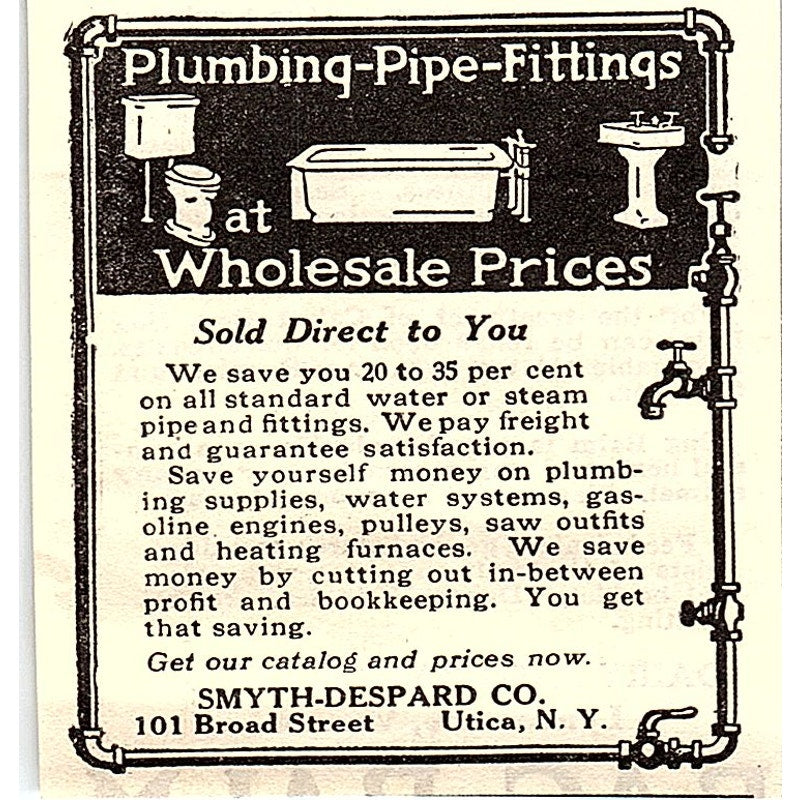 Smyth-Despard Co Plumbing Pipe Fittings Utica NY 1924 Ad AG3-S16