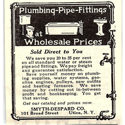 Smyth-Despard Co Plumbing Pipe Fittings Utica NY 1924 Ad AG3-S16