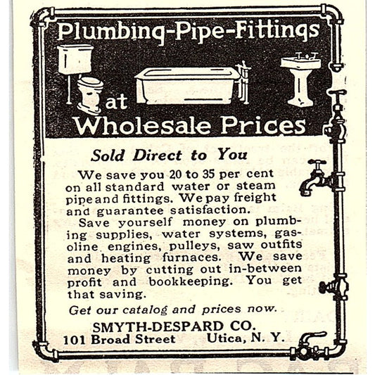 Smyth-Despard Co Plumbing Pipe Fittings Utica NY 1924 Ad AG3-S16