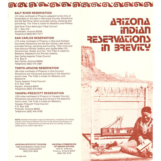 Arizona Indian Reservations in Brevity Vintage Fold Out Travel Brochure TH2-TB1