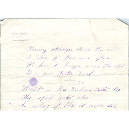 1870s Handwritten Poem - Passing Stranger Think This Not D21