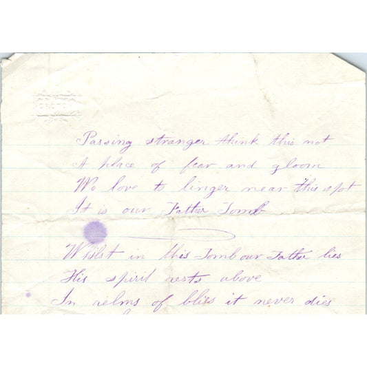 1870s Handwritten Poem - Passing Stranger Think This Not D21