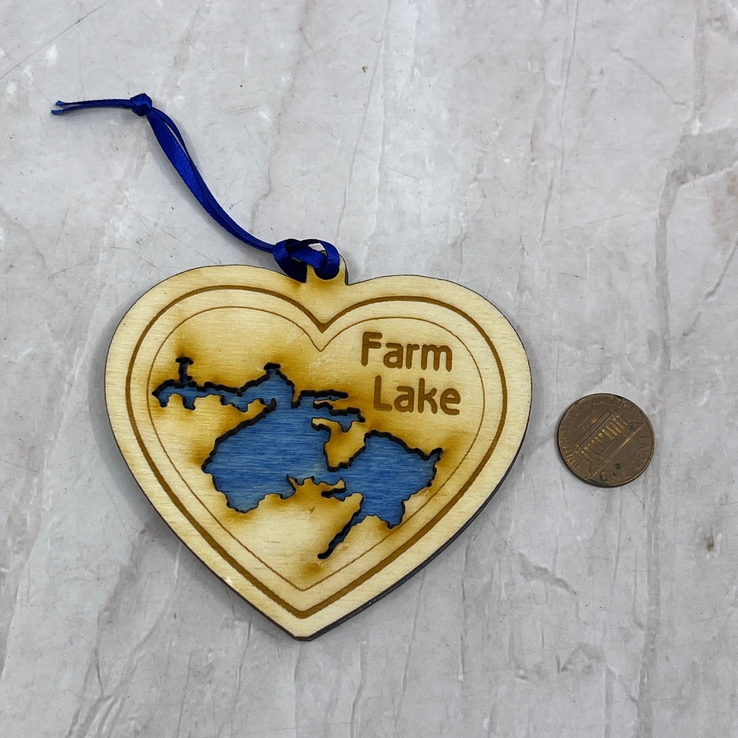 Farm Lake, Ely MN Handmade Carved Wood Christmas Tree Ornament Ti5