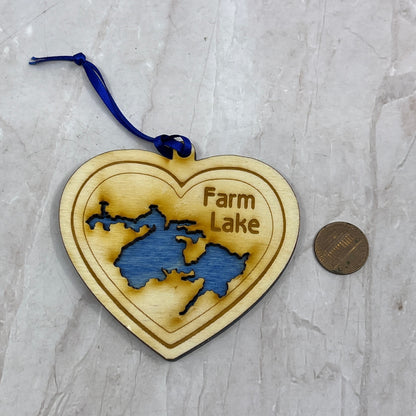 Farm Lake, Ely MN Handmade Carved Wood Christmas Tree Ornament Ti5