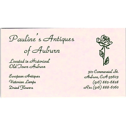 Pauline's Antiques of Auburn Old Town Auburn CA Vintage Business Card SC9-B8