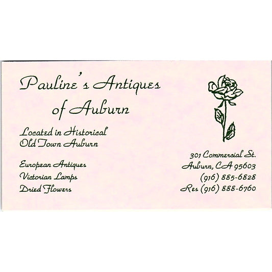 Pauline's Antiques of Auburn Old Town Auburn CA Vintage Business Card SC9-B8