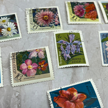 1970 Russia USSR flower stamp set of 10 From Wilton Stamp Co AE6