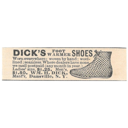Wm. H. Dick's Foot Warmer Shoes Dansville NY 1892 Magazine Ad AK6-S3