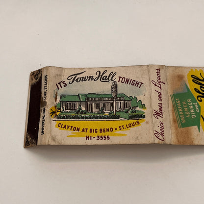 Town Hall Tonight Restaurant Big Bend St Louis MO Vintage Matchbook TB6-MB2-15