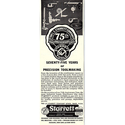 L.S. Starrett Co Precision Toolmaking Athol MA 1955 Ad AG1-7