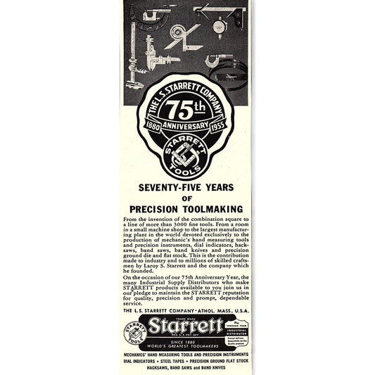 L.S. Starrett Co Precision Toolmaking Athol MA 1955 Ad AG1-7