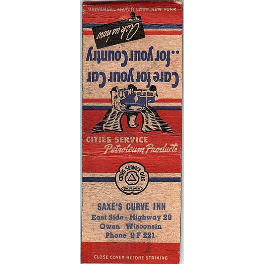 Saxe's Curve Inn Ovwen WI Vintage Matchbook Cover SF3-Y3