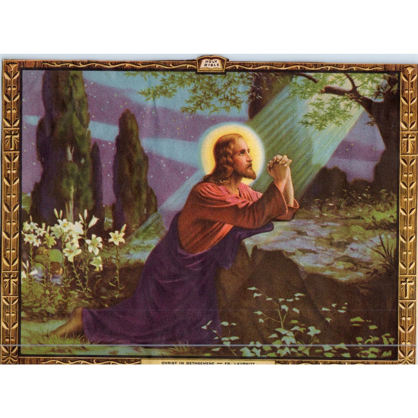 c1920 Print - Christ in Gethsemane Fr. Laubnitz 6x9" AB9