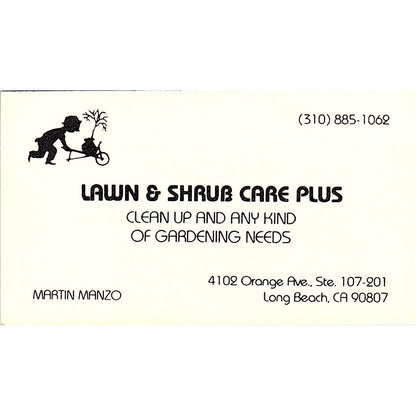 Lawn & Shrub Care Plus Martin Manzo Long Beach Vintage Business Card SC9-B1