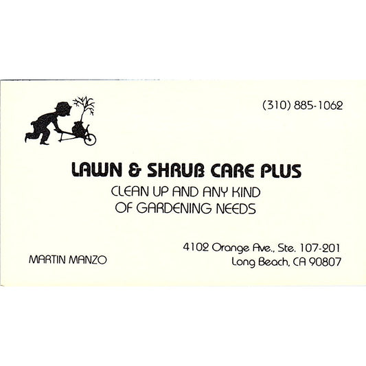 Lawn & Shrub Care Plus Martin Manzo Long Beach Vintage Business Card SC9-B1