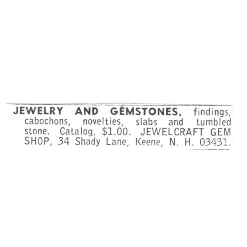 Jewelcraft Gem Shop Jewelry and Gemstones Keene NH 1972 Ad AF8-S25
