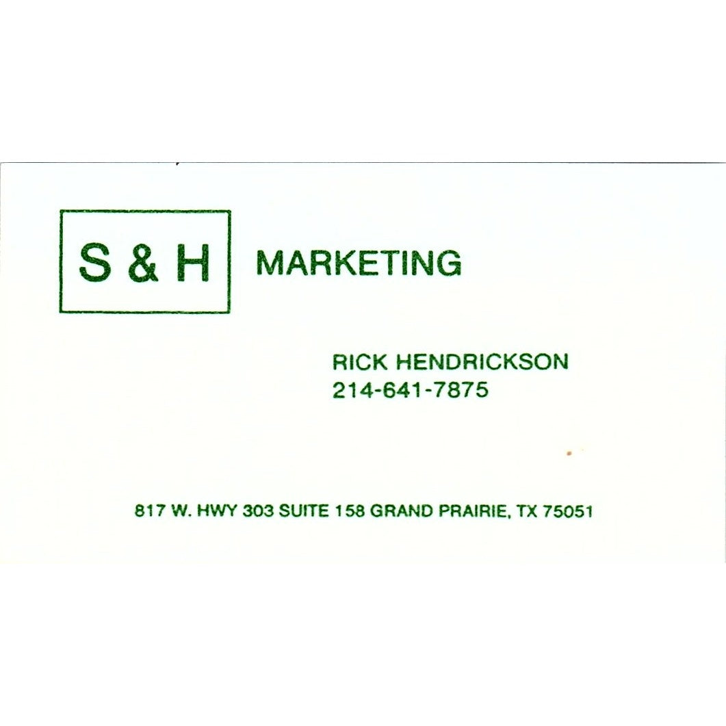 S&H Marketing Rick Henderson Grand Prairie TX Vintage Business Card SC9-B9