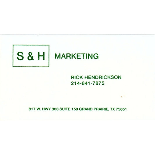 S&H Marketing Rick Henderson Grand Prairie TX Vintage Business Card SC9-B9