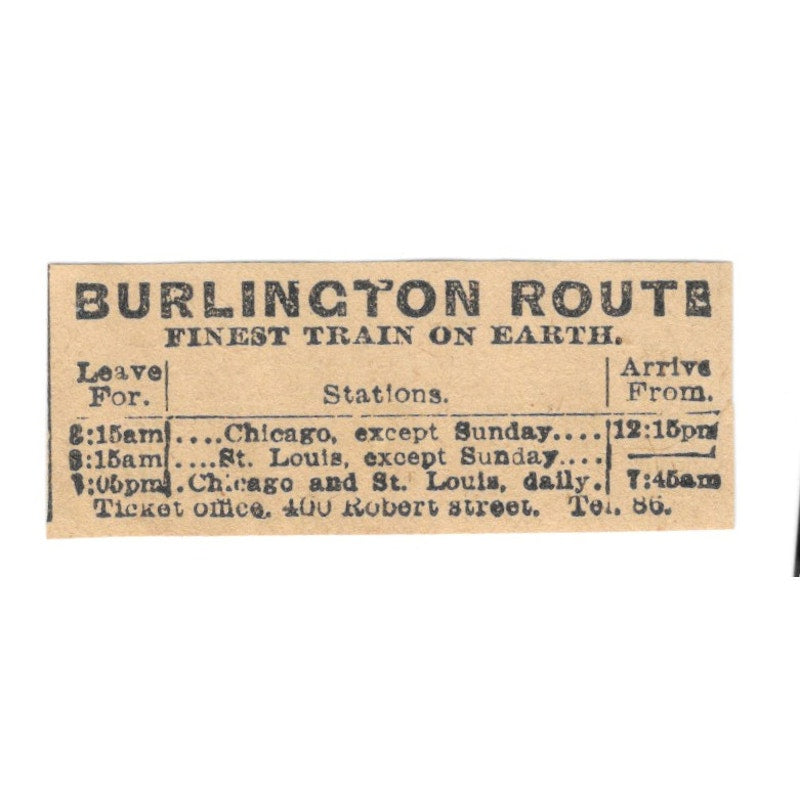 Burlington Route Timetables St. Paul 1898 Newspaper Ad AF2-S6