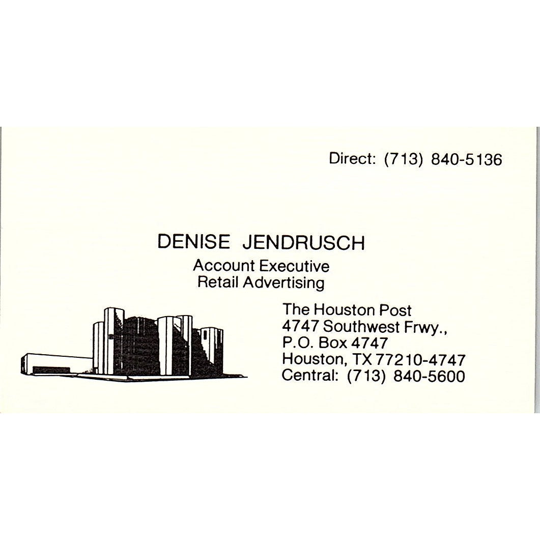 Denise Jendruch The Houston Post Houston TX Vintage Business Card SE3-B16