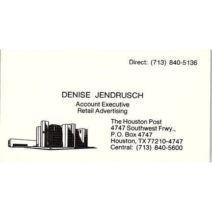 Denise Jendruch The Houston Post Houston TX Vintage Business Card SE3-B16