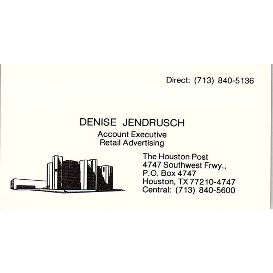 Denise Jendruch The Houston Post Houston TX Vintage Business Card SE3-B16