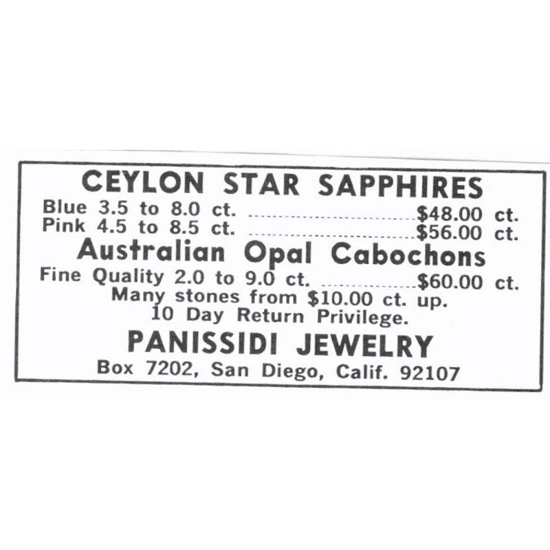 Panissidi Jewelry Ceylon Star Sapphires San Diego CA 1972 Ad AF8-S4