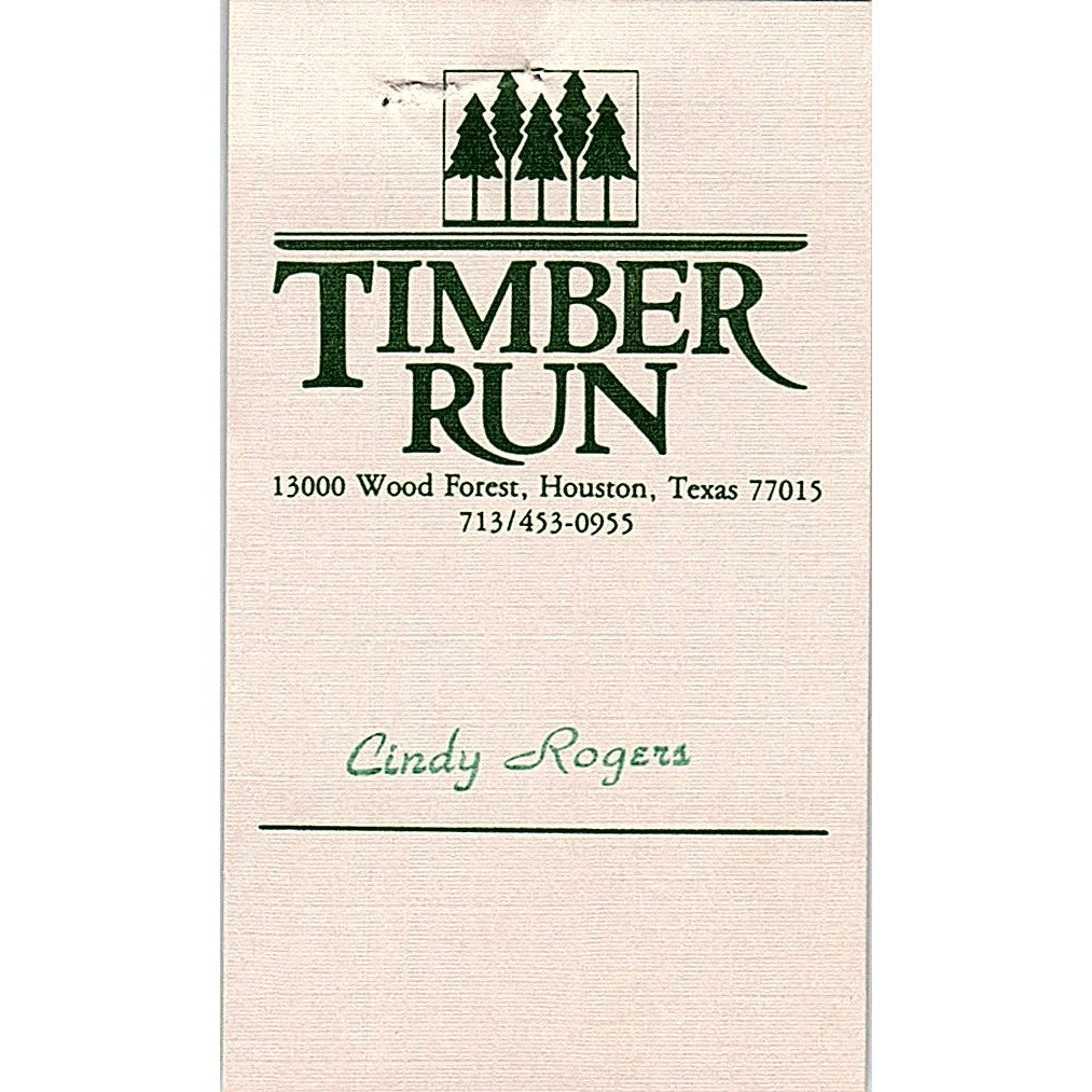 Cindy Rogers Timber Run 13000 Wood Forest Houston Vintage Business Card SE3-B15