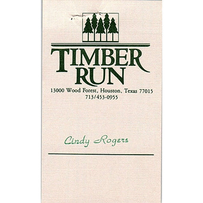 Cindy Rogers Timber Run 13000 Wood Forest Houston Vintage Business Card SE3-B15