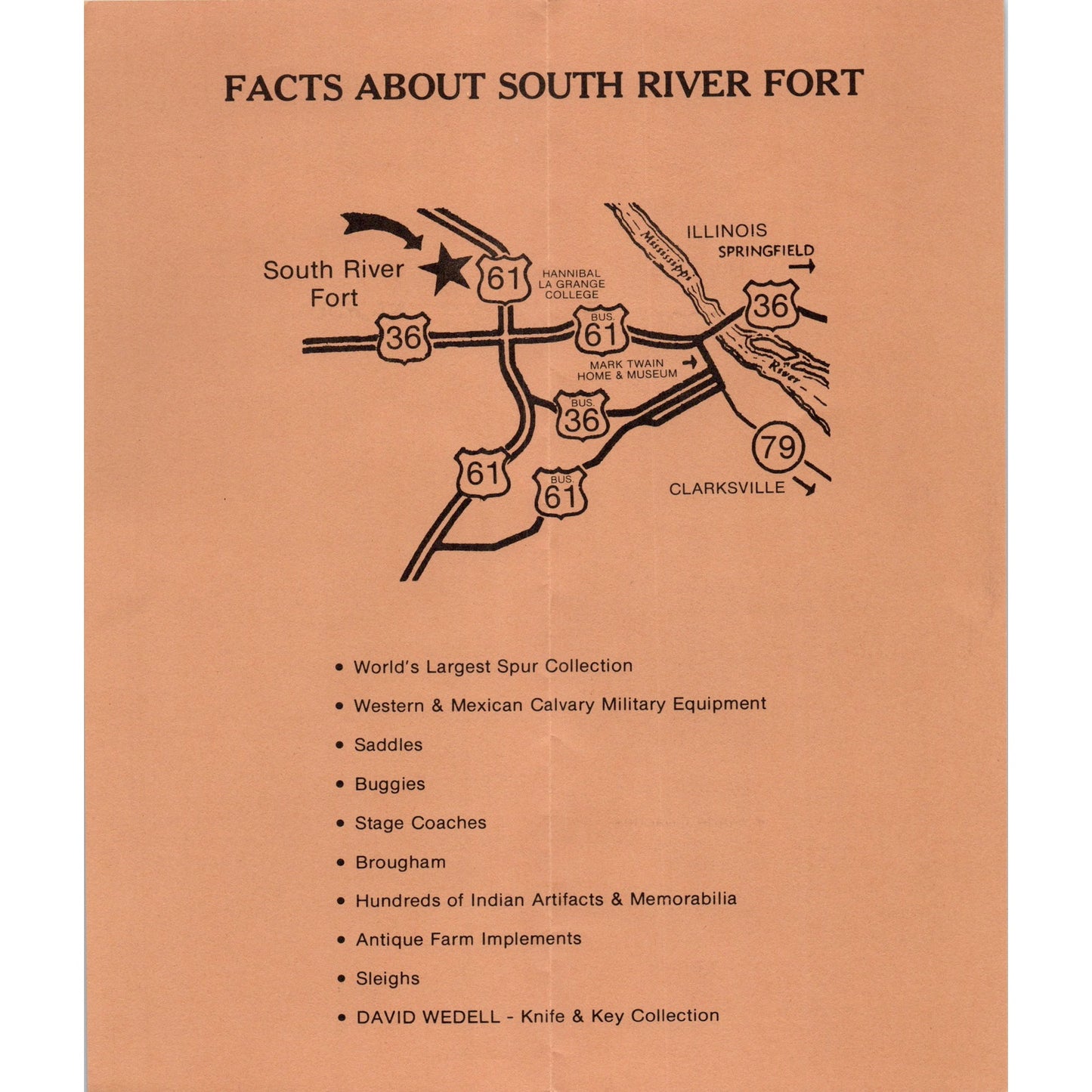 Vtg Original South River Fort Hannibal MO Map & Fold Out Travel Brochure TF4-B1