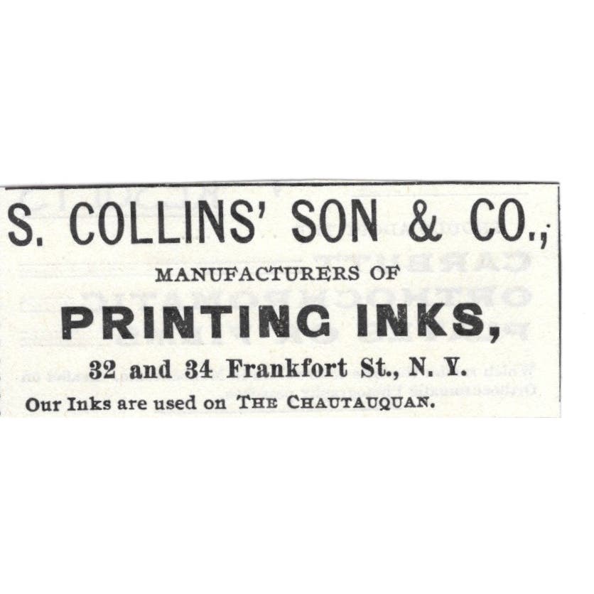 S. Collins' Son & Co Printing Inks Frankfort St. NY c1890 Victorian Ad AE8-CH11