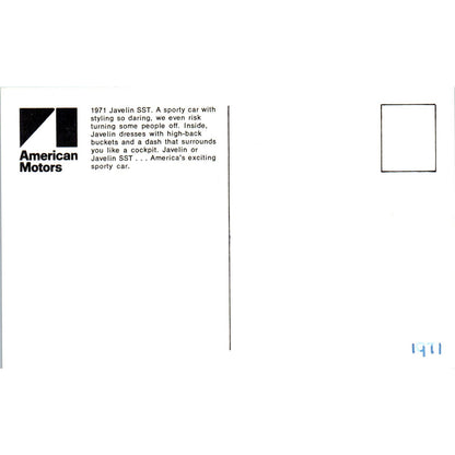 1971 American Motors 1971 Javelin SST Promo Vintage Postcard PC6