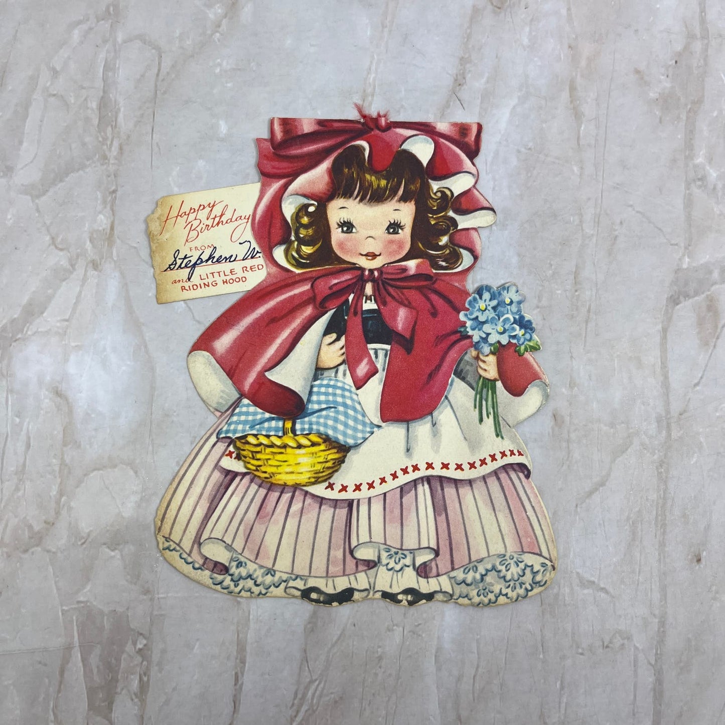 Vintage Little Red Riding Hood Birthday Card Die Cut AE4