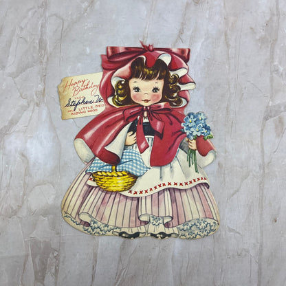 Vintage Little Red Riding Hood Birthday Card Die Cut AE4