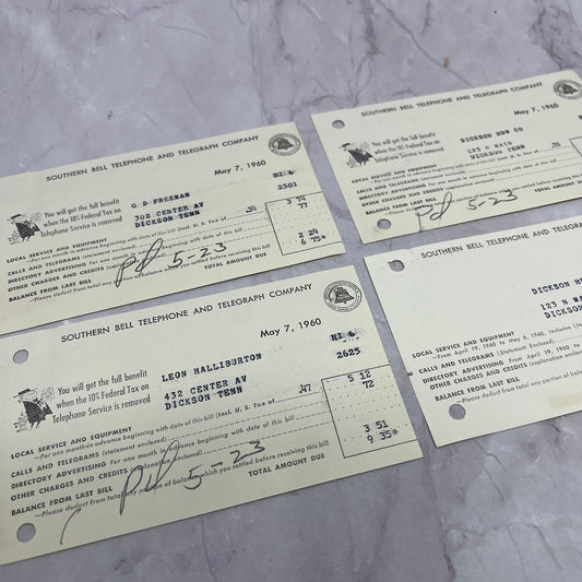 1960 Southern Bell Telephone Co Dickson Tennessee Bill Stubs Lot of 4 TC5-RD