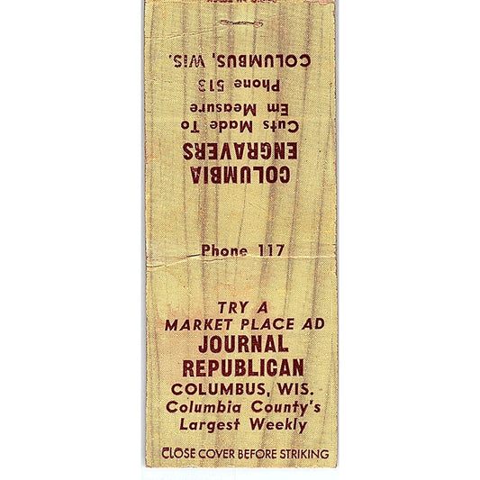 Journal Republican Columbus WI Vintage Matchbook Cover SC7-Y2