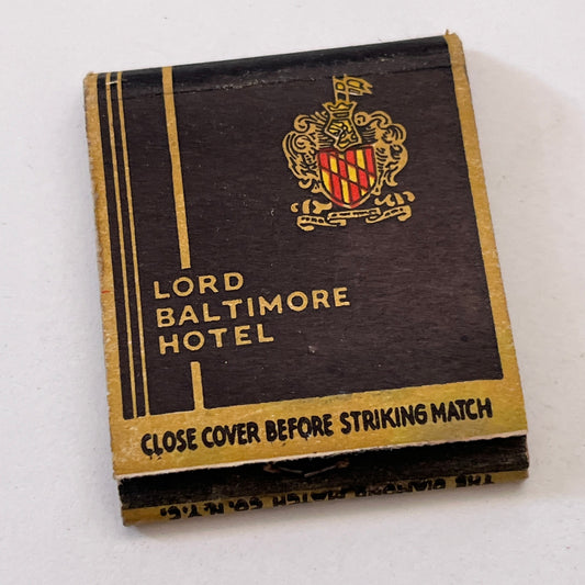 Lord Baltimore Hotel Baltimore MD Vintage Matchbook Cover TB8-MB3-3
