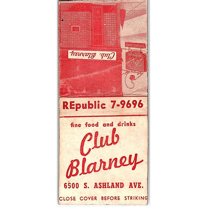 Club Blarney Al Swinger 6500 S. Ashland Ave Chicago Vtg Matchbook Cover MM11-9