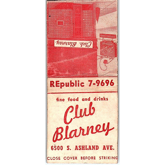 Club Blarney Al Swinger 6500 S. Ashland Ave Chicago Vtg Matchbook Cover MM11-9