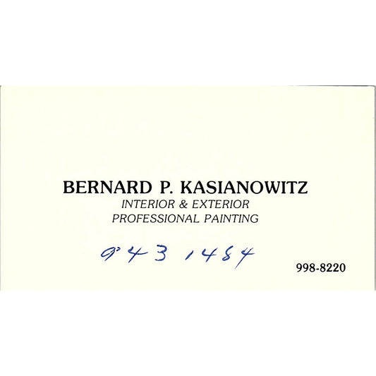 Bernard P Kasianowitz Professional Painting Houston Vintage Business Card SC9-B6