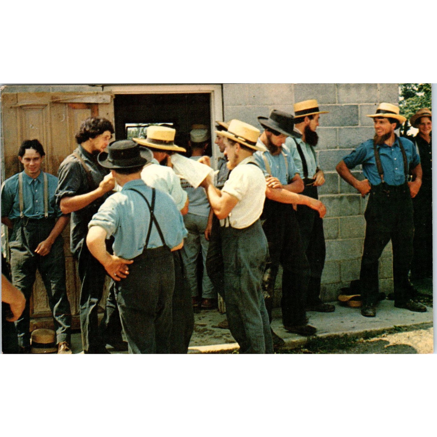 Time Out from Amish Barn Raising Pennsylvania Dutch Country Postcard PD7
