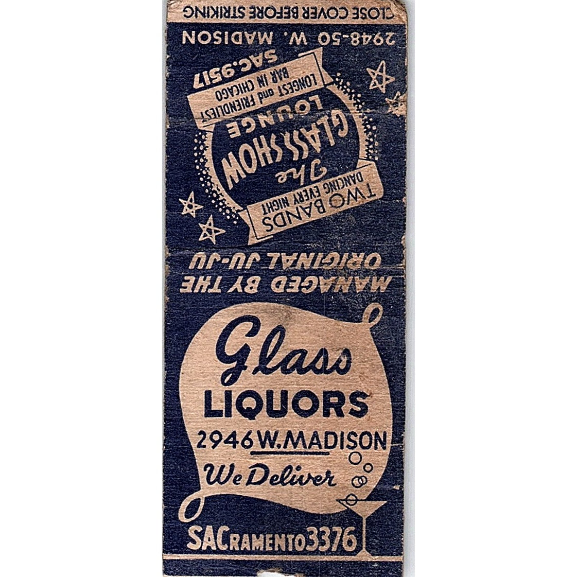 The Glass Show Lounge Madison WI Vintage Matchbook Cover SF3-Y4