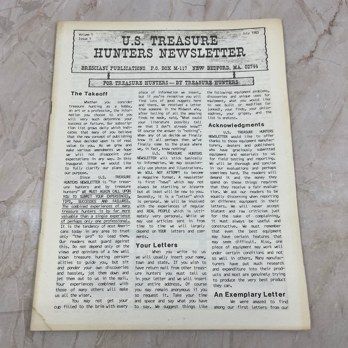 1983 July - US Treasure Hunters Newsletter - Bresciani New Bedford MA M11