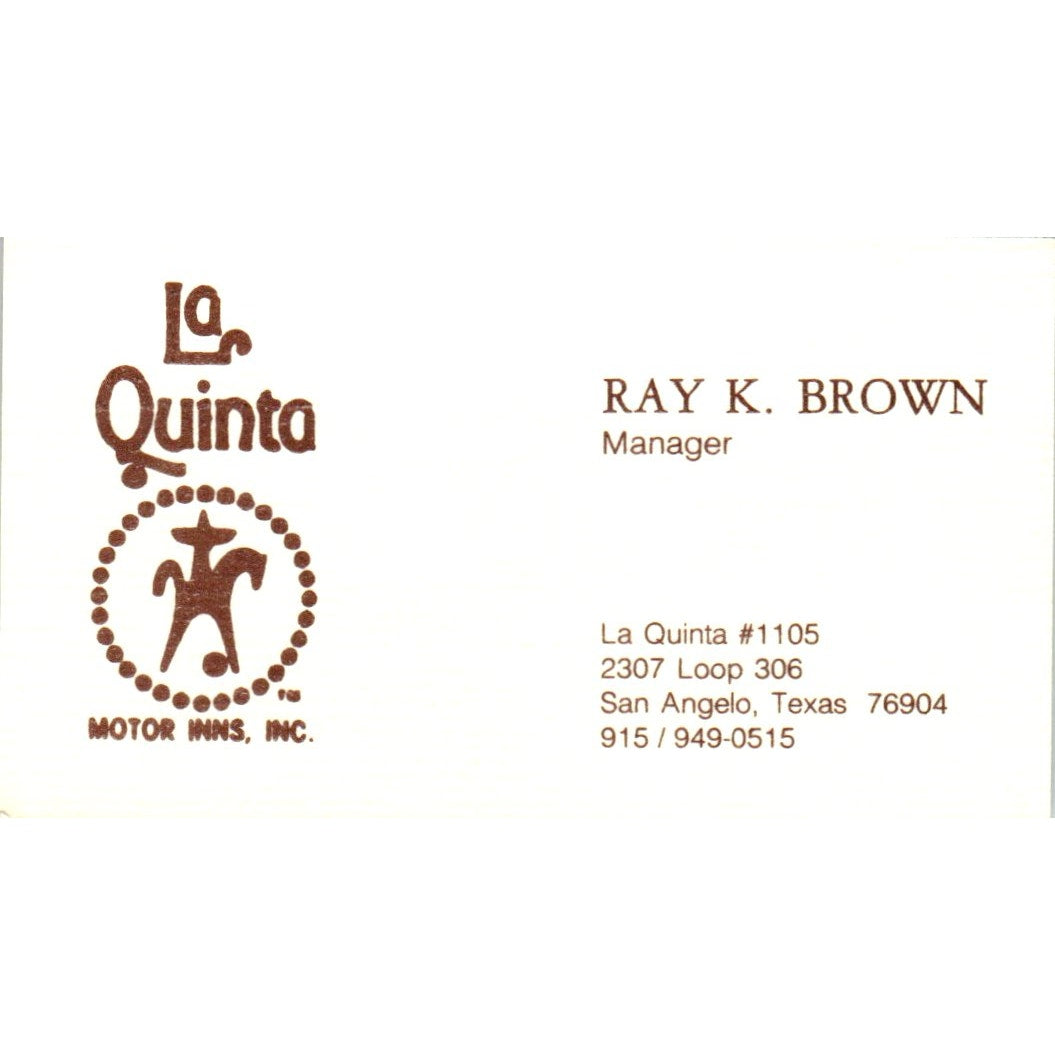 Ray K. Brown San Angelo TX La Quinta Motor Inn Vintage Business Card SE3-B1