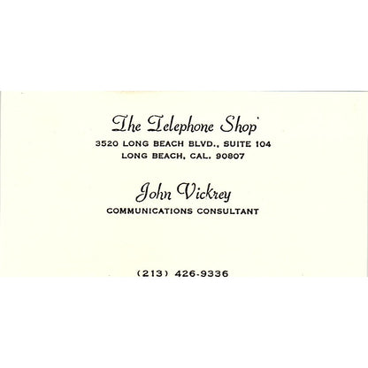 John Vickrey The Telephone Shop Long Beach CA Vintage Business Card SC9-B13