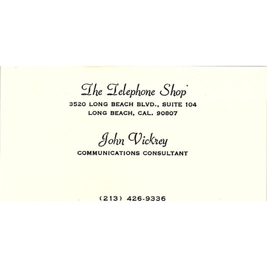John Vickrey The Telephone Shop Long Beach CA Vintage Business Card SC9-B13